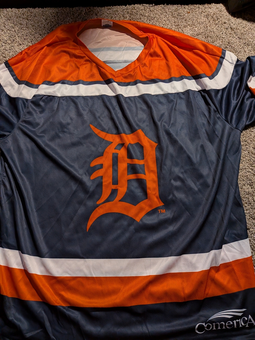 Men's Navy and Orange Detroit D Hockey Jersey - Picture 2 of 4